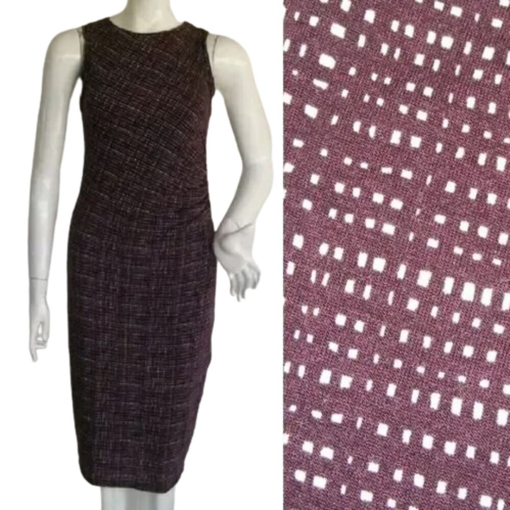 LOFT Dress, S, Maroon/Burgundy, Crosshatch, Gathered Hip, Sleeveless